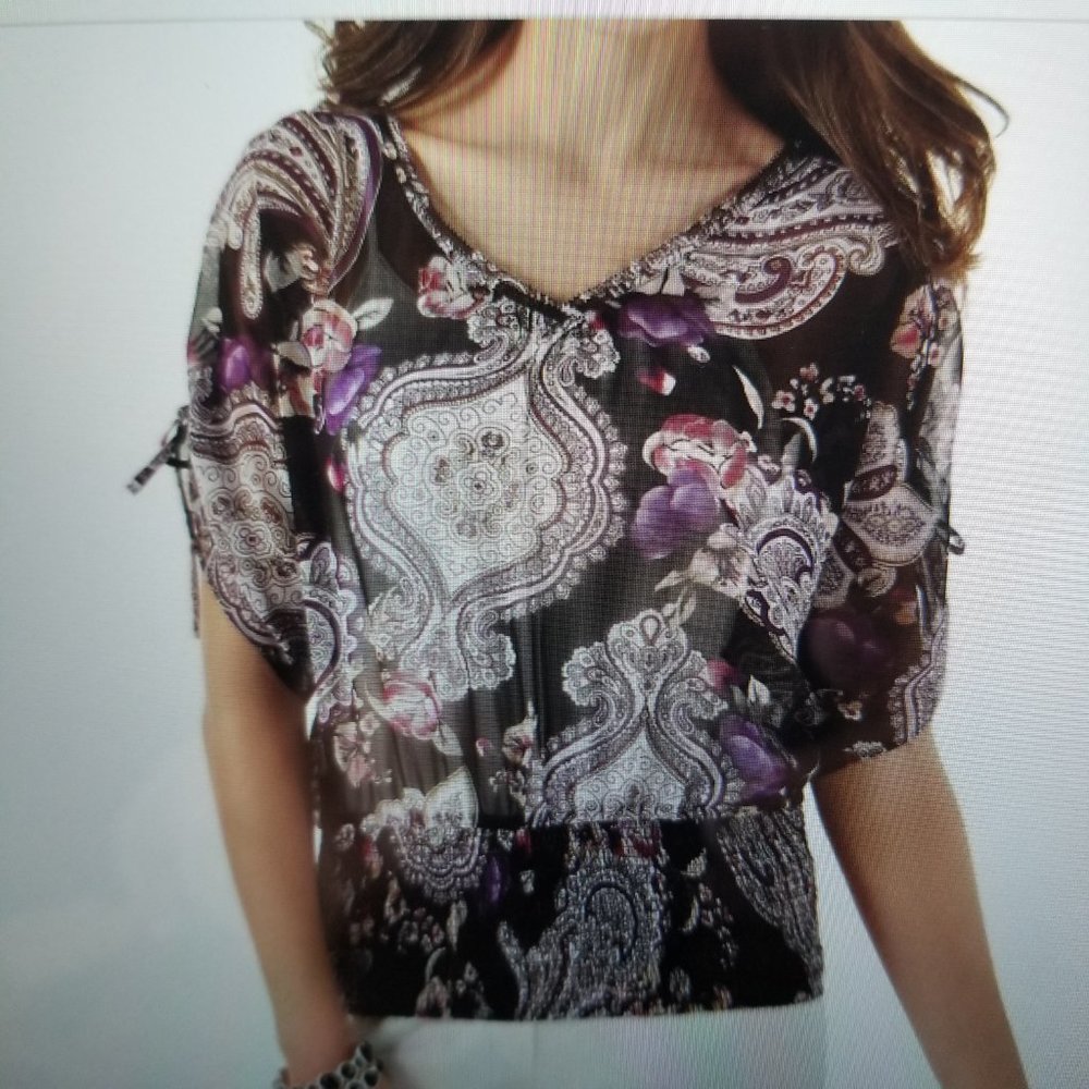 WHBM Sheer Doman-Sleeve Top XS